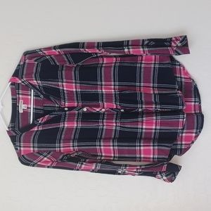 Croft&Barrow Pink and Navy Button Down Lightweight Flannel Womans Size Small